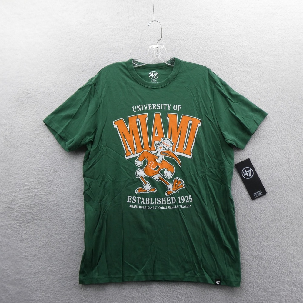 '47 Brand Shirt Mens Medium University of Miami Hurricanes Green Cotton Mascot